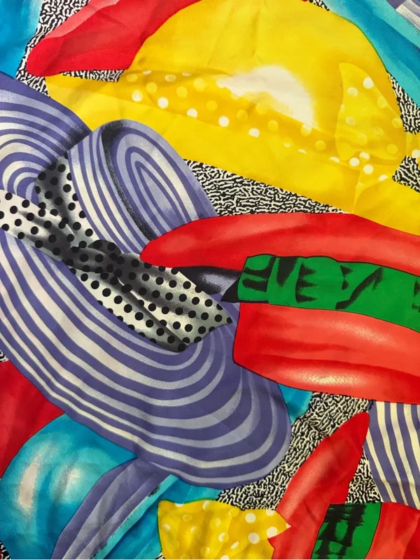 Vibrant Multicolor Hat Print Silk Scarf - Image 3