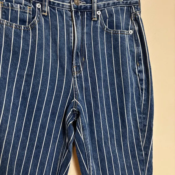 American Eagle Women’s Jeans Pinstripe Mom White Stripe 100% Cotton Blue Size‎ 2 - Image 5