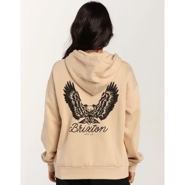 Brixton Freebird Hoodie Tan Beige Graphic Eagle Pullover Sweatshirt Womens XS - Image 2