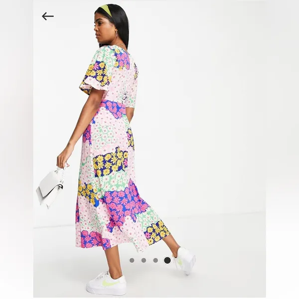 Flutter sleeve midi tea dress in mixed floral print, size s (us 4) - Image 10