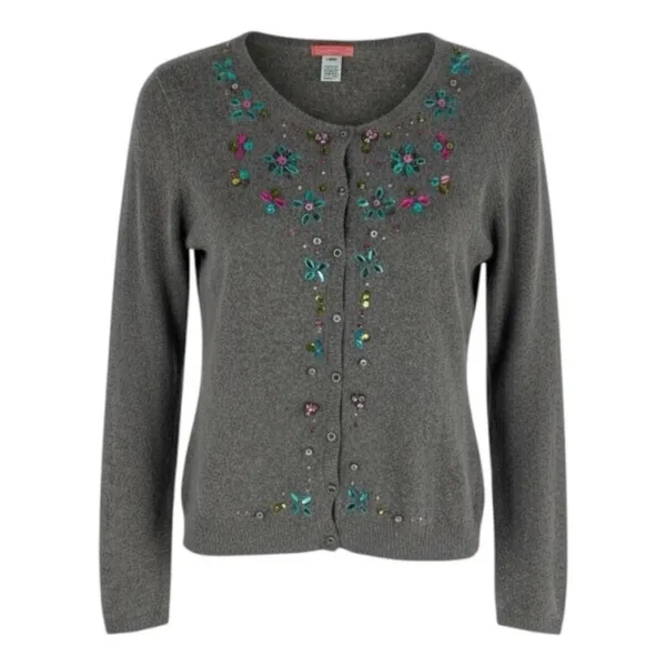 Glam Souls Cashmere Wool Blend Cardigan Rhinestone Brown Size S/M - Image 2