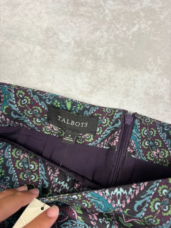 Ann Taylor NWT Talbots Paisley Medallion Pencil Skirt Size 8 Teal Purple Lined - Image 2