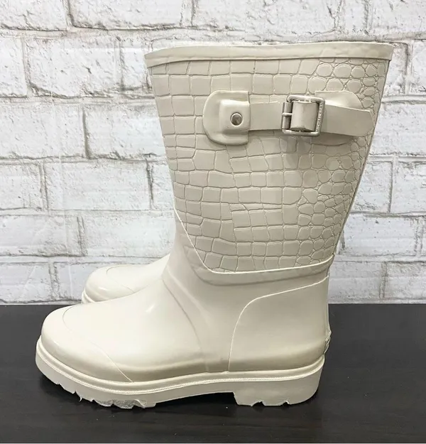 MICHAEL Michael Kors Beige Sand Textured Rubber Lugged Soles Rain Boots Size 8 - Image 5