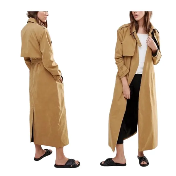 ASOS Neon Rose Camel Taupe Duster Trench Coat Belted Lightweight NWT Small - Image 7