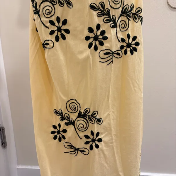 VTG 70s Butter Yellow Floral Embroidered House Dress Boho Granny Ecuador Small - Image 7