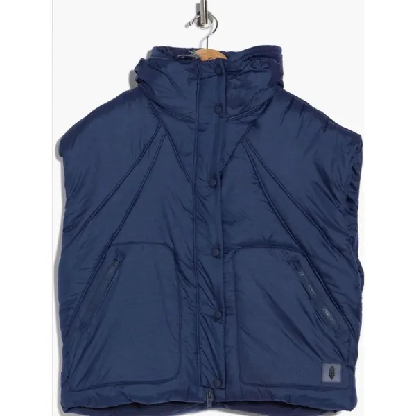 Free People FP Movement Navy Quilted Parker Hooded Puffer Vest Size Small NWT - Image 3