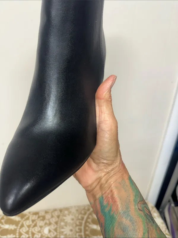 Thompson by Macy Black Faux Leather Block Heel Ankle Boots - Image 12
