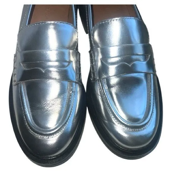 Madewell The Vernon Metallic Silver Leather Penny Loafers Size 6 - Image 8