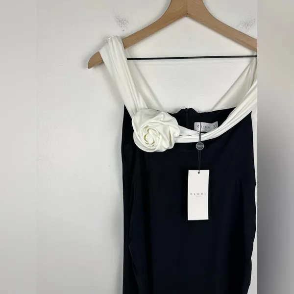 Club L On Bloom Black & White Bardot Maternity Maxi Dress Flower Wedding‎ Sz 8 - Image 7
