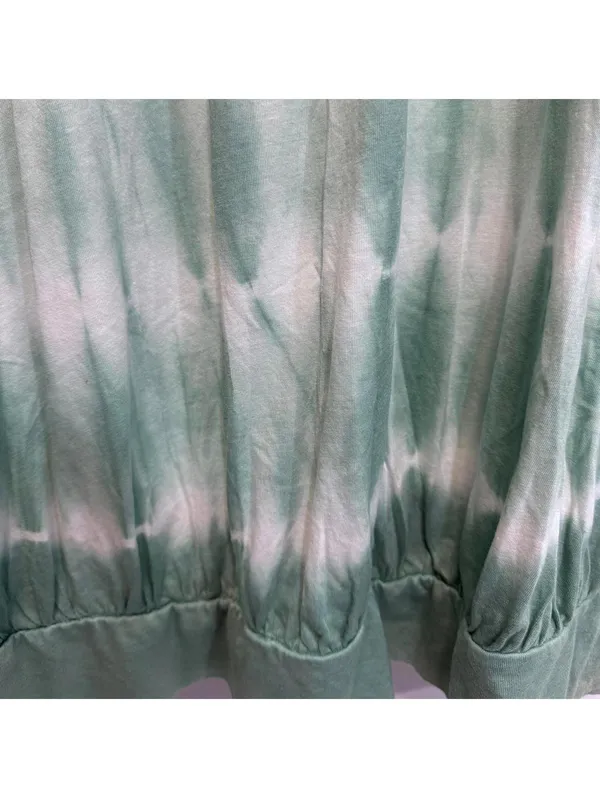Chaps Green and White Tie Dye Banded Bottom Blouse Plus Size 1X - Image 4