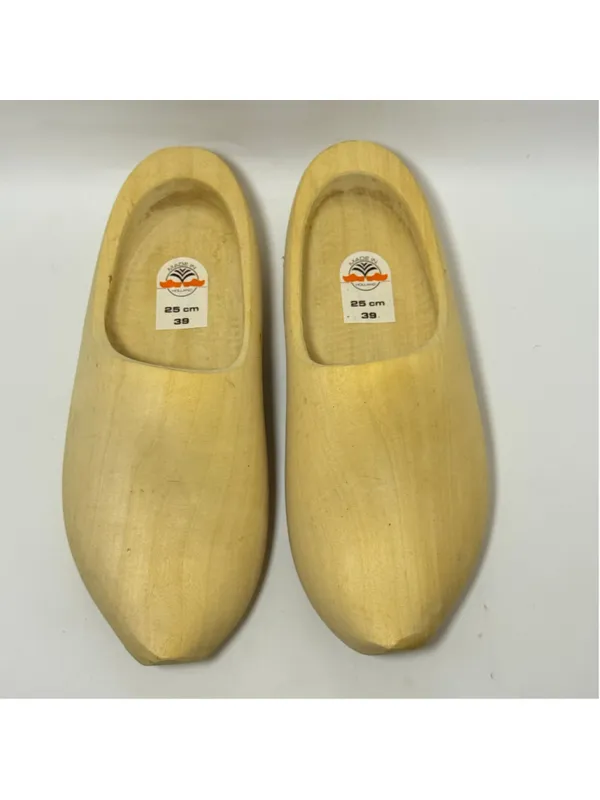 Dutch Holland Handmade Traditional Plain Solid Wood Wooden Clog Shoes Size 39 - Image 3