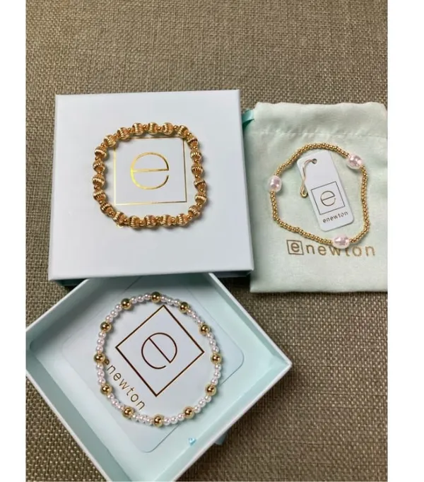 ENewton 3Pcs Gold Ribbed Bead Pearl Stretch Stack Bracelet Set - Image 4