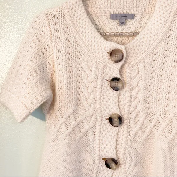 Classiques Entier Size Small Cream Mohair Wool Cable Knit Short Sleeve Button‎ - Image 2