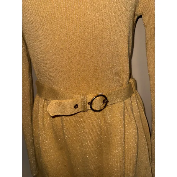 Free People French Girl Gold Metallic Belt mini dress M Glam Holiday Retro Chic - Image 6