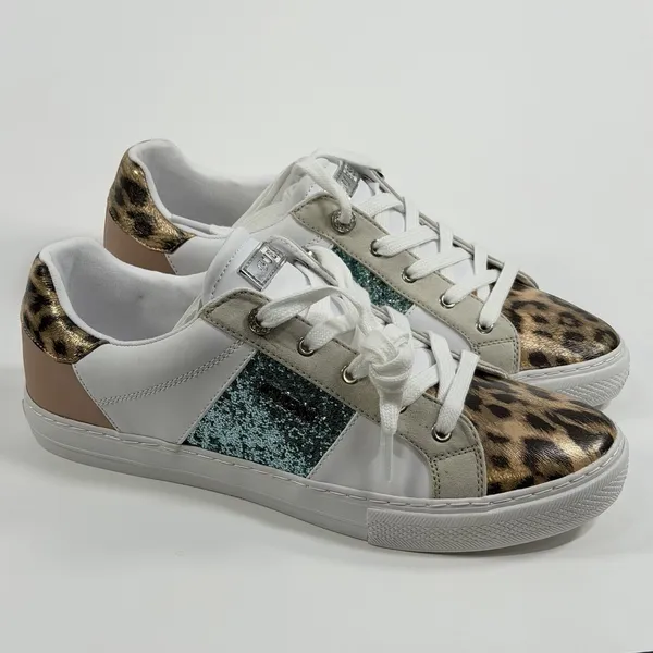 GUESS Size-11M Loven 3 Low Profile Sneaker White Ocean Leopard - Image 3