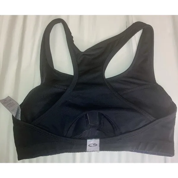 Athletic black sports bra M/M polyester spandex racerback moderate support - Image 4