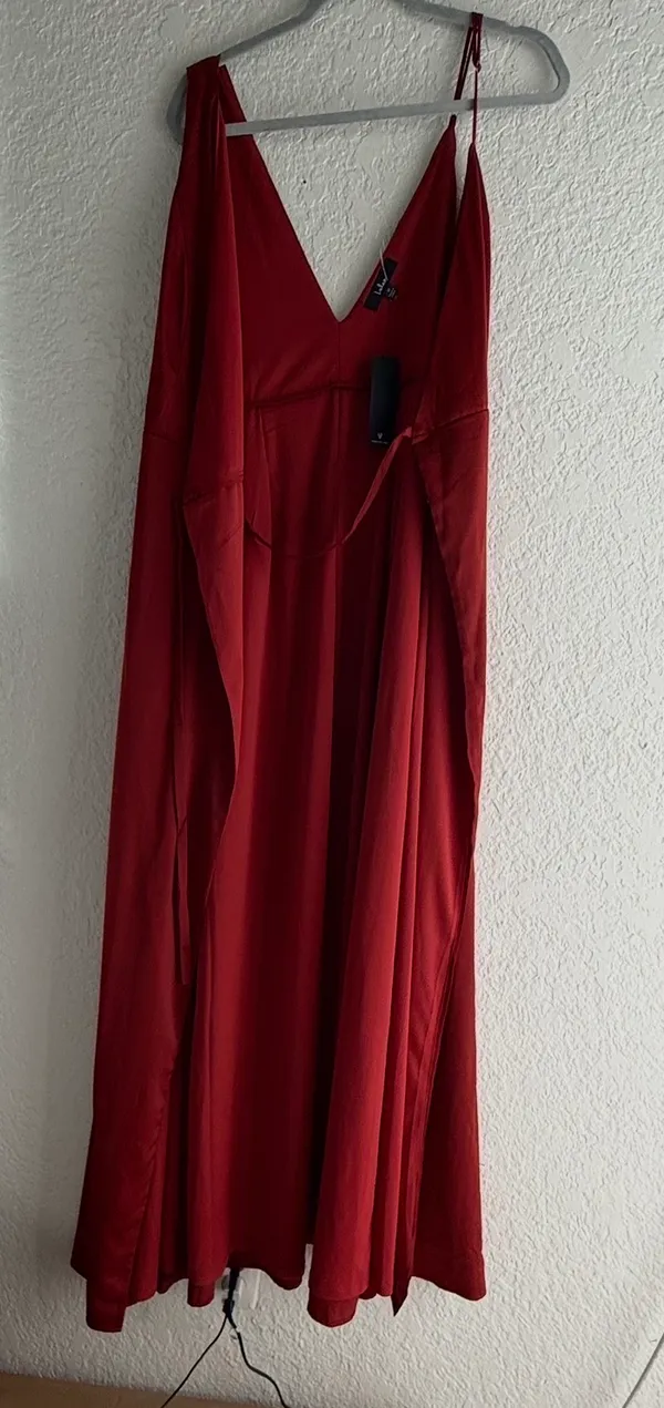 Lulus Poised Sophistication Rust Red Satin Wrap Maxi Dress - NWT - Size M - 63" Length - Image 10