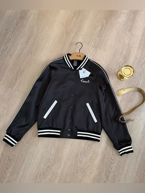 NWT Coach Reversible Signature C Varsity Bomber Jacket Black White Size S CAH06 - Image 2