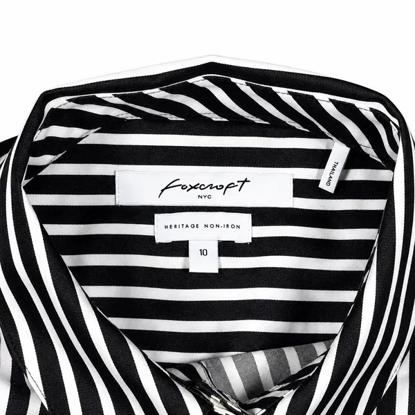 Foxcroft NYC Size 10 Non Iron Shirt Black White Striped Button Front Blouse - Image 5