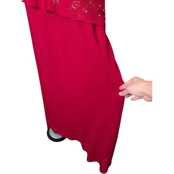 Positive Attitude Red Beaded Floral Embroidered Layered‎ Maxi Dress Size 6 - Image 5