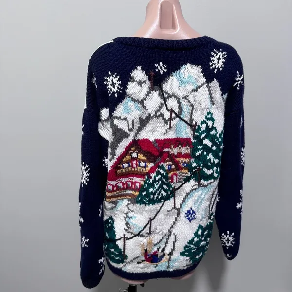 The Eagles Eye 1993 Vintage Ski Winter Holiday Christmas Sweater Cardigan Knit - Image 2
