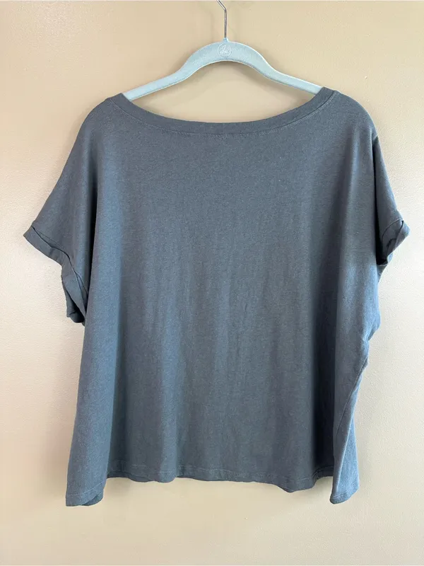 Made In USA Gray Graphic Quote Tee Rolled Sleeve Boxy Cotton T-Shirt Large - Image 4