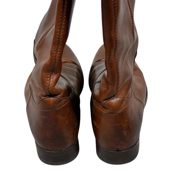 Frye Melissa Button Solid Riding Boots Brown Leather Extended Calf Size 8.5 B - Image 3