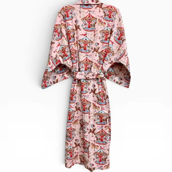 Printfresh Carousel Organic Cotton Robe Pink L XL Kimono Kathy Hilton Collab NWT - Image 3