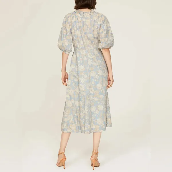 Rebecca Taylor Short‎ Sleeve Satin Leaf Floral 100% Cotton Maxi Dress Size 8 - Image 2