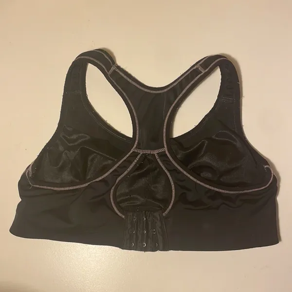 Women's Black Racerback Sports Bra with Contrast Stitching - Image 2