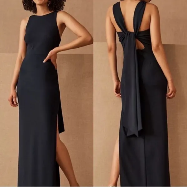 BHLDN Anthropologie London‎ Crepe Tie-Back Maxi Dress, Size 12 Large, Black NWT - Image 9