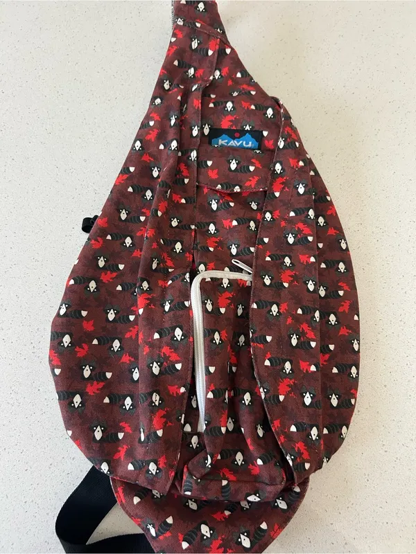 Kavu Rope Sling Crossbody Bag Raccoon Print Multi-Pockets Hike Travel Comfort - Image 2