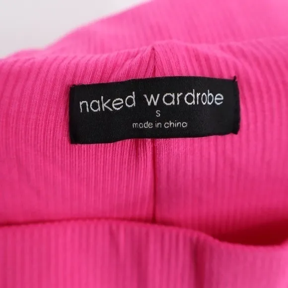Naked Wardrobe Hot Pink Ribbed Split Hem Pants Womens Small - Image 3