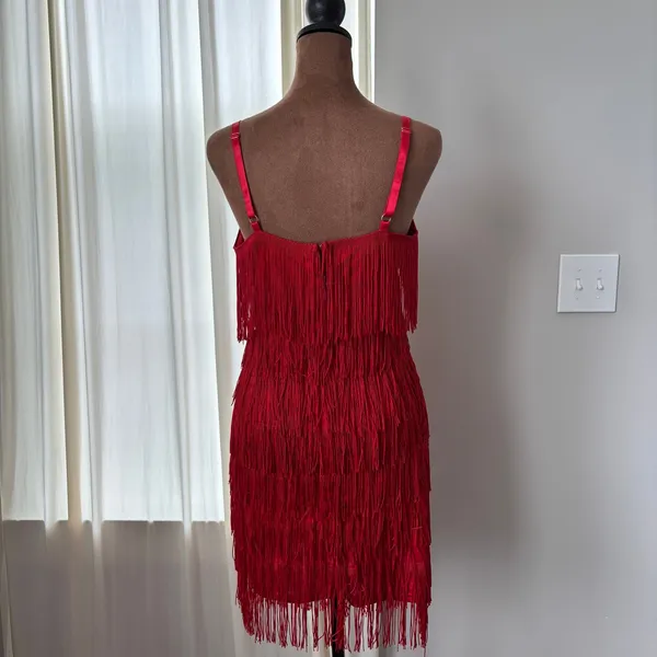 Unique Vintage Red Fringe Flapper Dress S Cocktail Party Retro Homecoming Y2K - Image 2