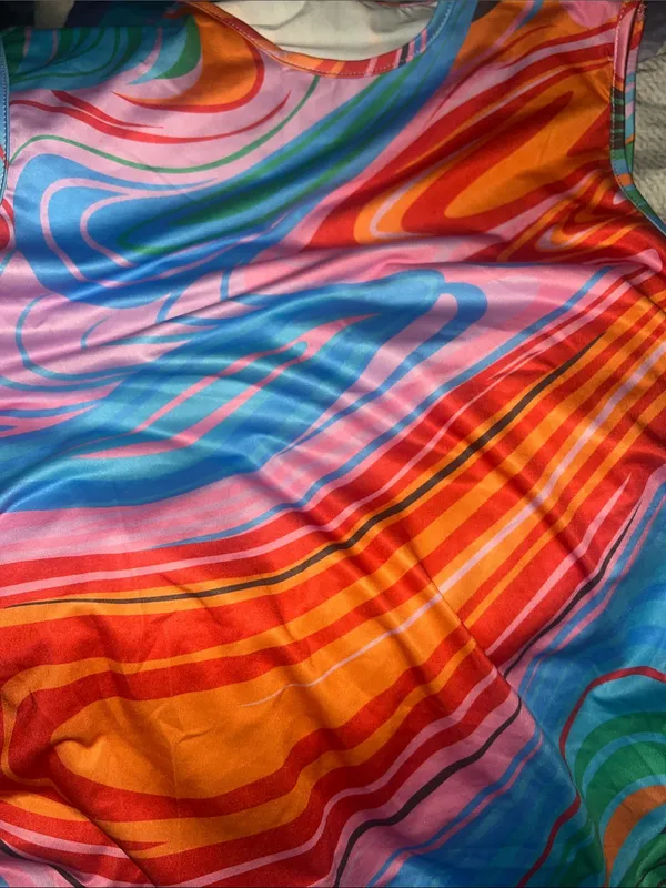 Vibrant Swirl Ruched Midi Dress in Multicolor Large Statement print - Image 7