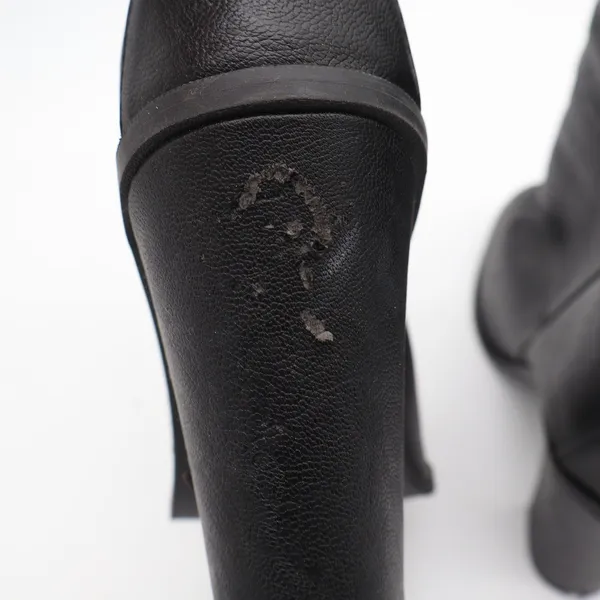 Black Faux Leather Mid-Calf Block Heel Boots Round Toe Size 9 Slouchy Pull On - Image 8