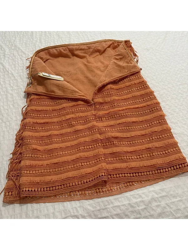 Anthropologie Let Me Be Orange Fringe Tube Strapless Mini Dress NWT Sz L Large - Image 13