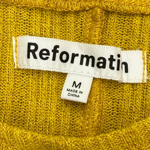 Reformation Ribbed Maxi Dress Mustard Yellow Keyhole Cutout Sleeveless Size M - Image 2