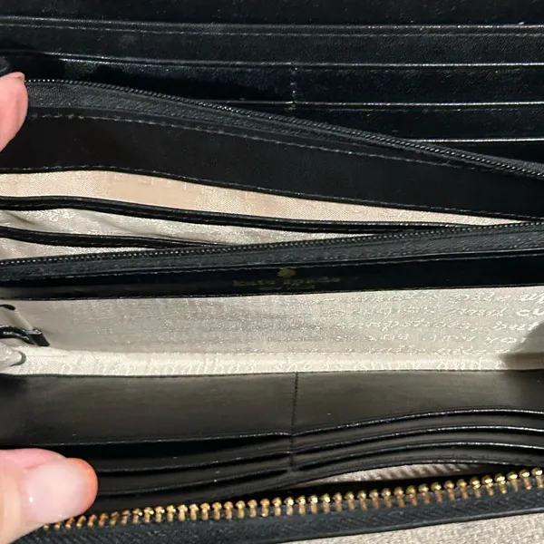Kate Spade Glossy Black and Cream Striped Long Wallet - Image 3