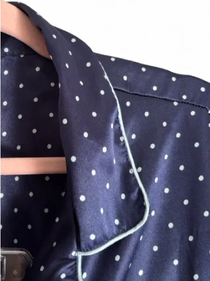 PINK Victoria's Secret Signature Satin Long Pajama Set Navy Polka Dot Size 2XL - Image 5