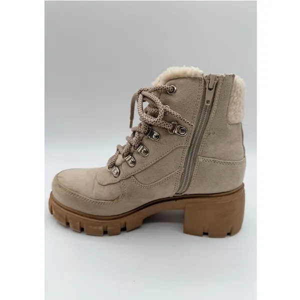Soda Boots Faux Fur Trim Lug Sole Hiker Women's 6.5 Tan Combat Boot Outdoor - Image 3