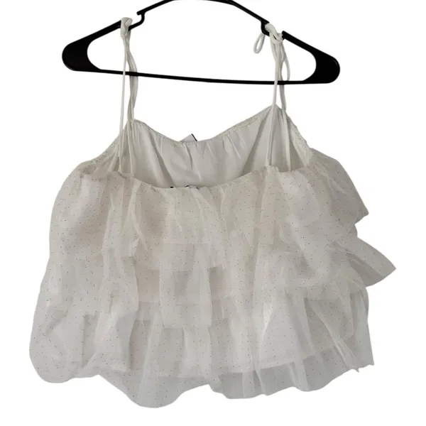 NWT Lush White Chiffon Tiered Mesh Gold Dot Tank Top Juniors Size XL - Image 3
