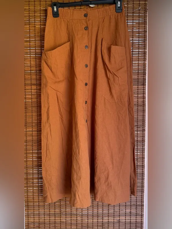 Urban Outfitters Linen Button Front Maxi Skirt Rust Brown Size Small - Image 2