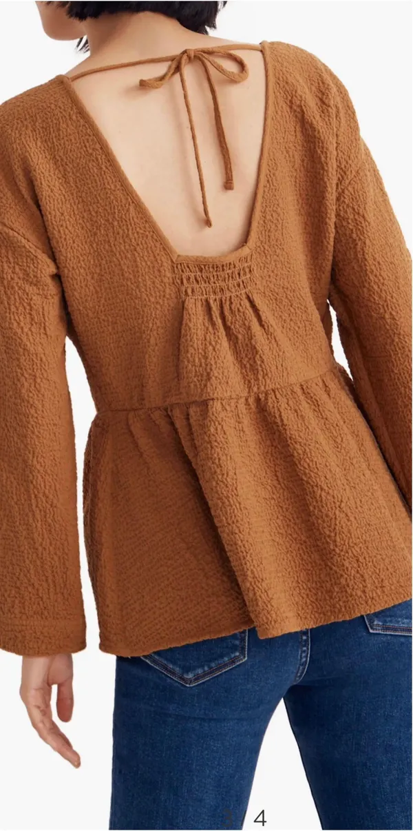 Madewell Blouse Peplum Open-Back Top Brown S - Image 2