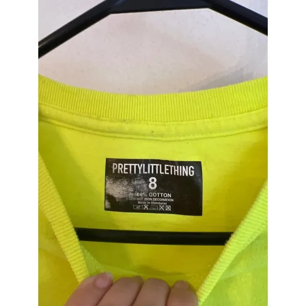 Pretty Little Thing Neon Yellow Cropped T-Shirt Womens Size 8 100% Cotton Casual - Image 3