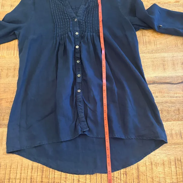 Monsoon Linen Button Tunic Top 6 Pintuck Roll Tab Sleeve Coastal‎ Nautical Beach - Image 10