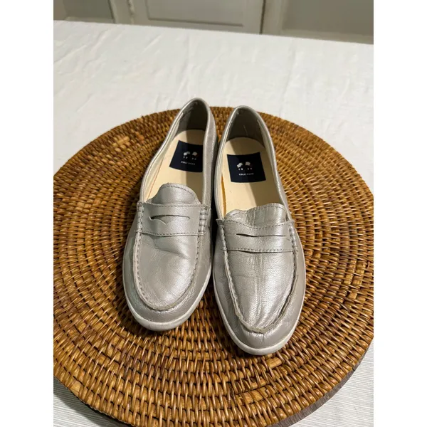 Cole Haan Womens Metallic Silver Leather Penny Loafers D44641 Size 7.5B - Image 4