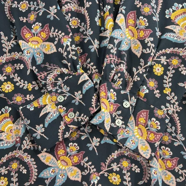 LOFT XL Tunic Top Blouse Relax‎ Fit Blue Floral Long Sleeve Button Front Boho - Image 3