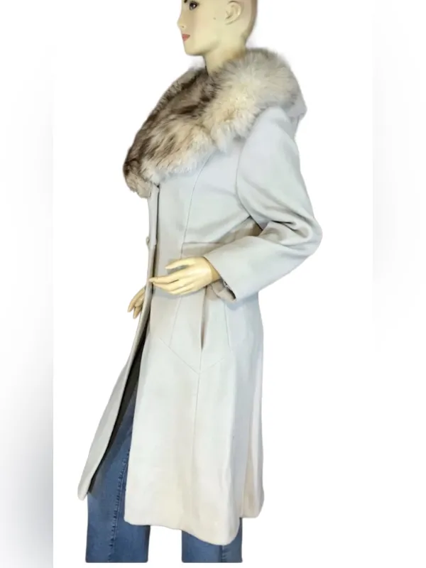 Vintage Circa 1970'S Sabrina Gray Wool W/Fox Fur Collar Coat (S) - Image 6
