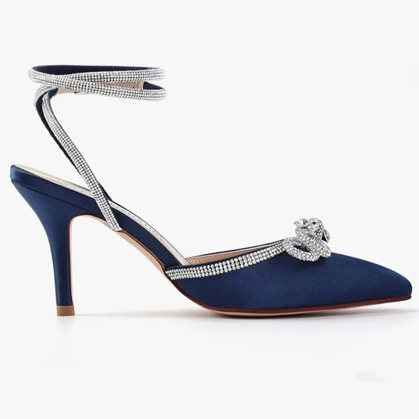 Blue and Silver Stiletto Heels with Rhinestone Embellishments - Image 2